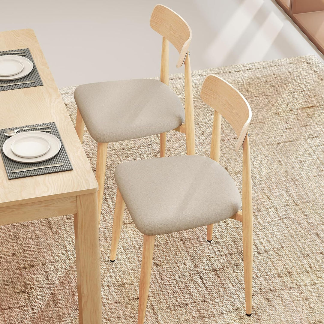 Giantex Linen Fabric Upholstered Modern Dining Chair Set of 2/4 with Padded Seat and Curved Back