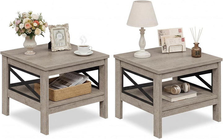 Giantex 2-Tier Square End Table with Storage Shelf &amp; X-Frame