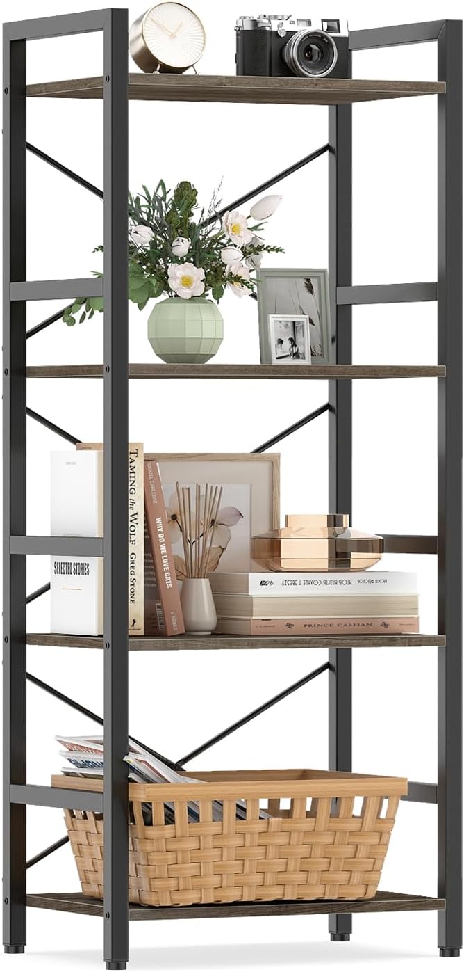 Giantex 4-Tier Bookshelf | Narrow Freestanding Display Shelf with Metal Frame (1/2)