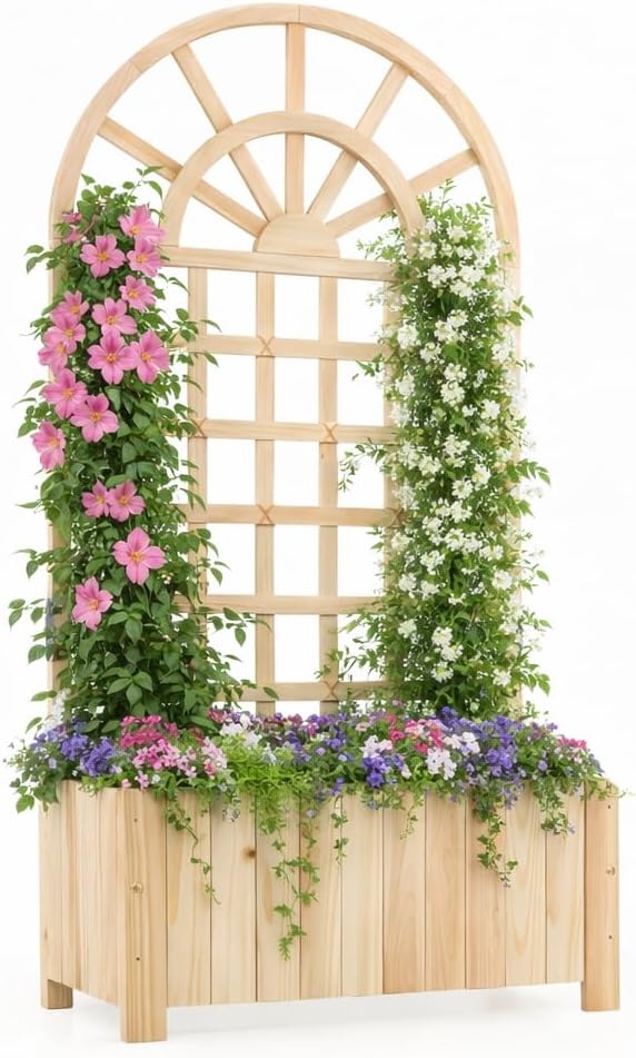 Giantex Wooden Raised Garden Bed with Trellis 48 Inch Outdoor Screen