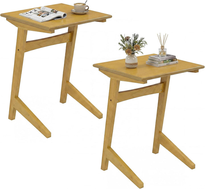 Giantex C-Shaped Wooden End Table w/Solid Rubber Wood Frame