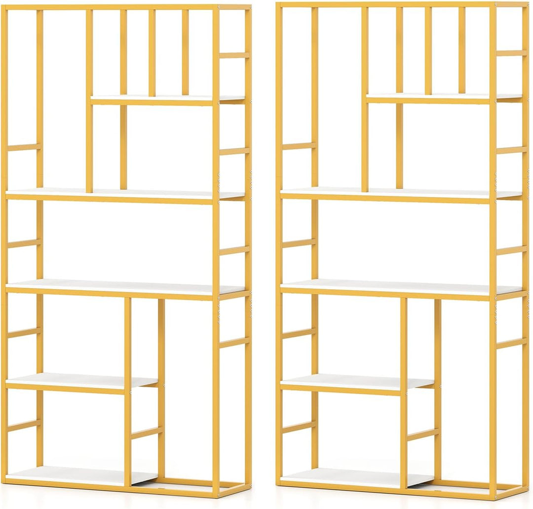 Giantex 5-Tier Bookshelf 71" Freestanding Golden Bookcase with Open Storage Shelves
