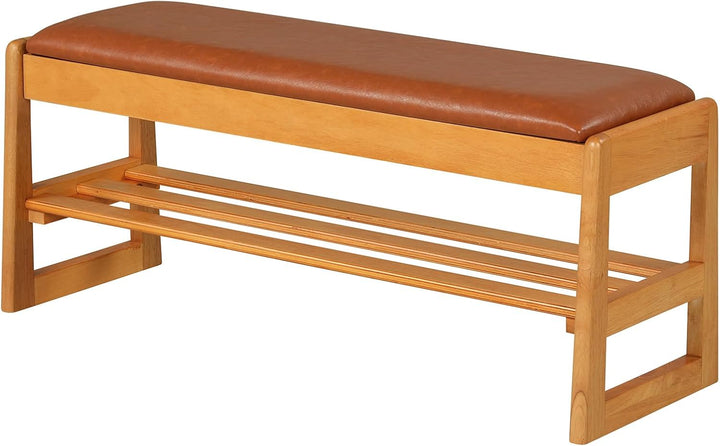 Giantex Rubberwood  Shoe Rack Bench with Linen Seat Cushion
