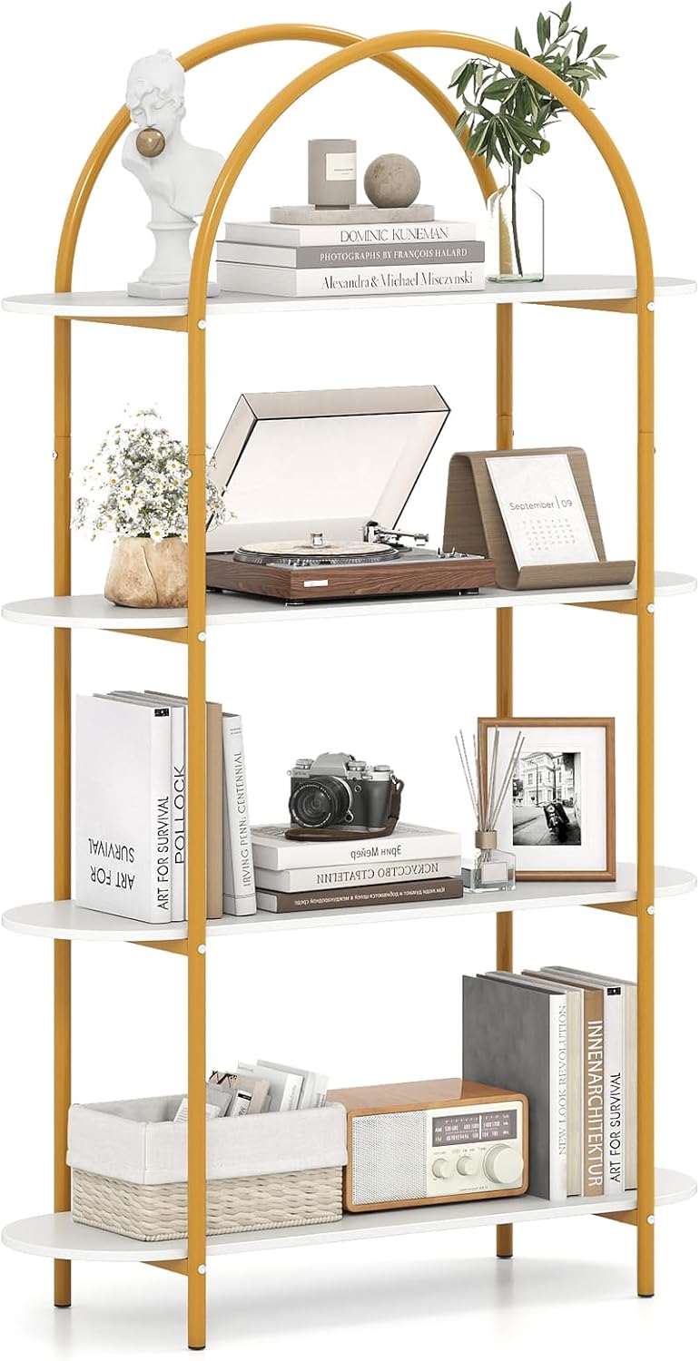 Giantex Arched Bookshelf 4-Tier Industrial Open Bookcase with Sturdy Metal Frame