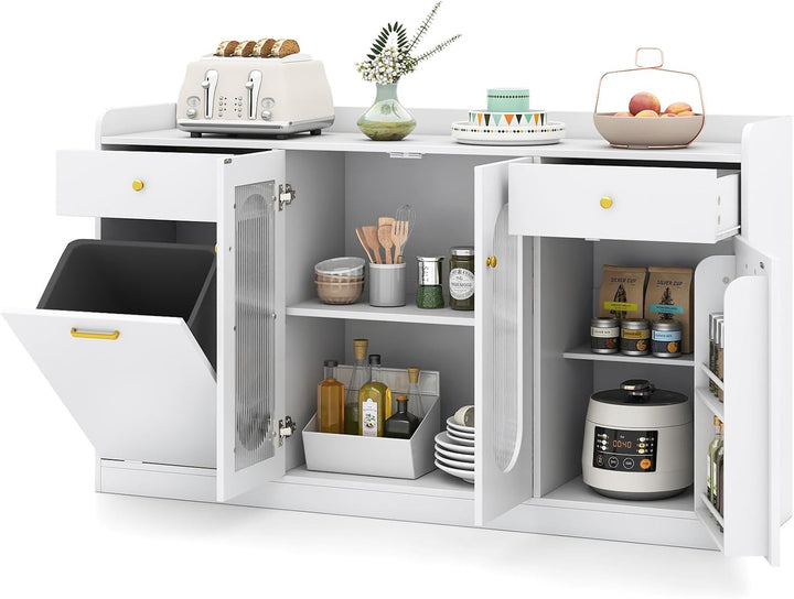 Giantex 55" Farmhouse Buffet Cabinet w/Hidden Tilt Out Trash Can