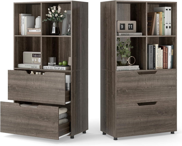 Giantex Bookshelf with 4 Cubes &amp; 2 Drawers 51” Tall Floor Bookcase with Anti-tip Kits