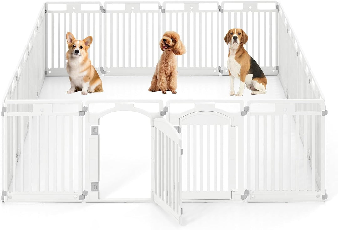 Giantex 8/16 Panel Dog Playpen 32'' Tall Plastic Pet Fence with Lockable Door