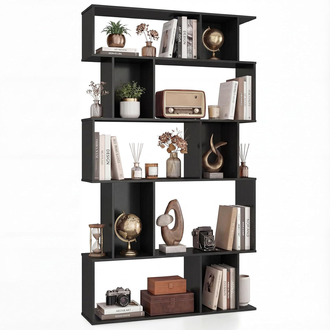 Giantex Geometric Bookshelf 5-Tier Bookcase with Open Shelves and Closed-back Cubes