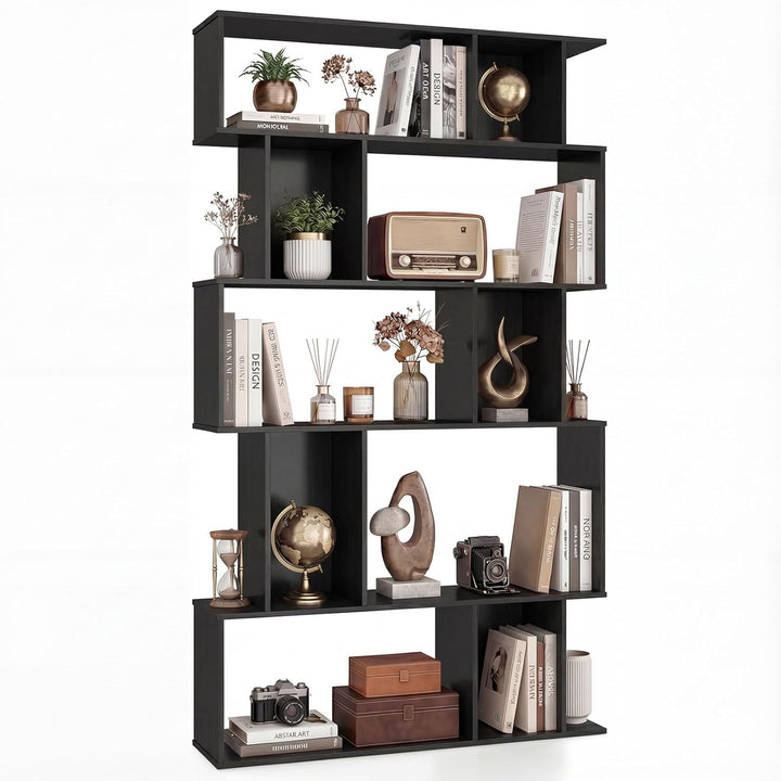 Giantex Geometric Bookshelf 5-Tier Bookcase with Open Shelves and Closed-back Cubes