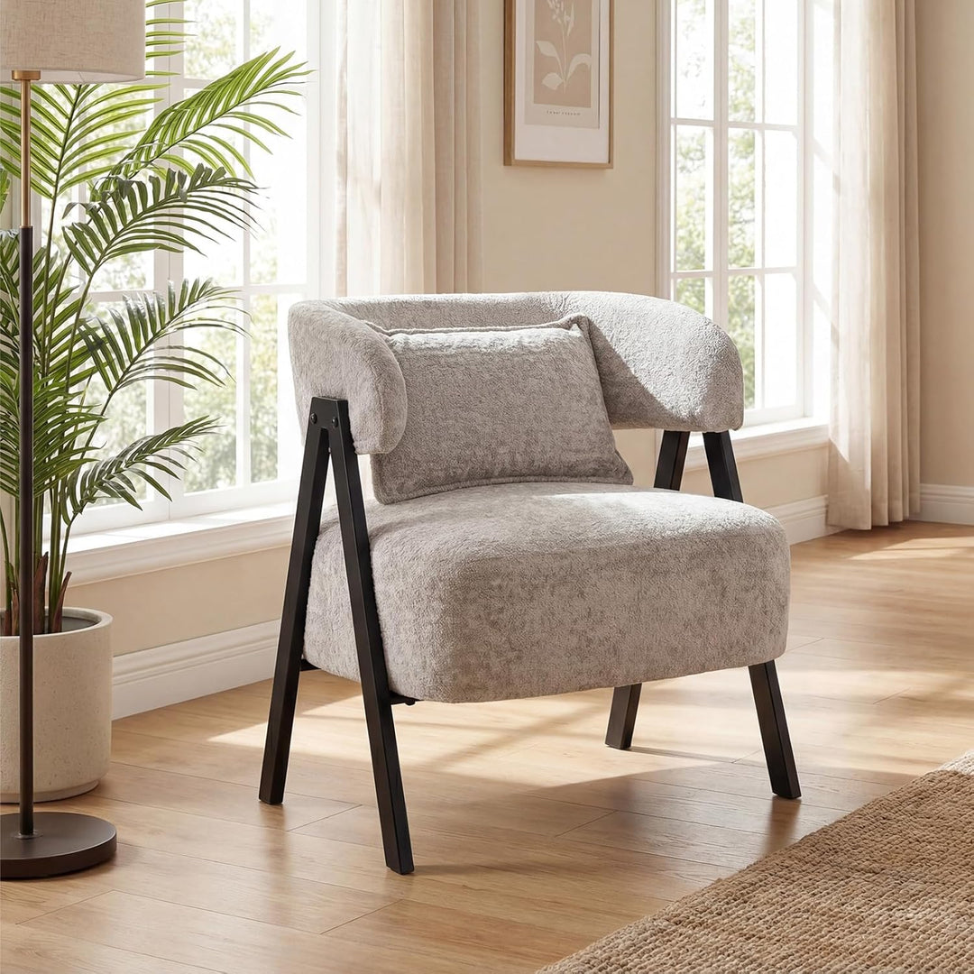 Giantex Barrel Accent Chair Faux Rabbit Fur Upholstered Armchair