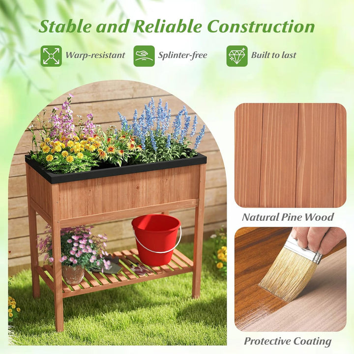 Giantex 40"x20"x39" Raised Garden Bed Wood Planter Box with Plant Stand & Black Liner