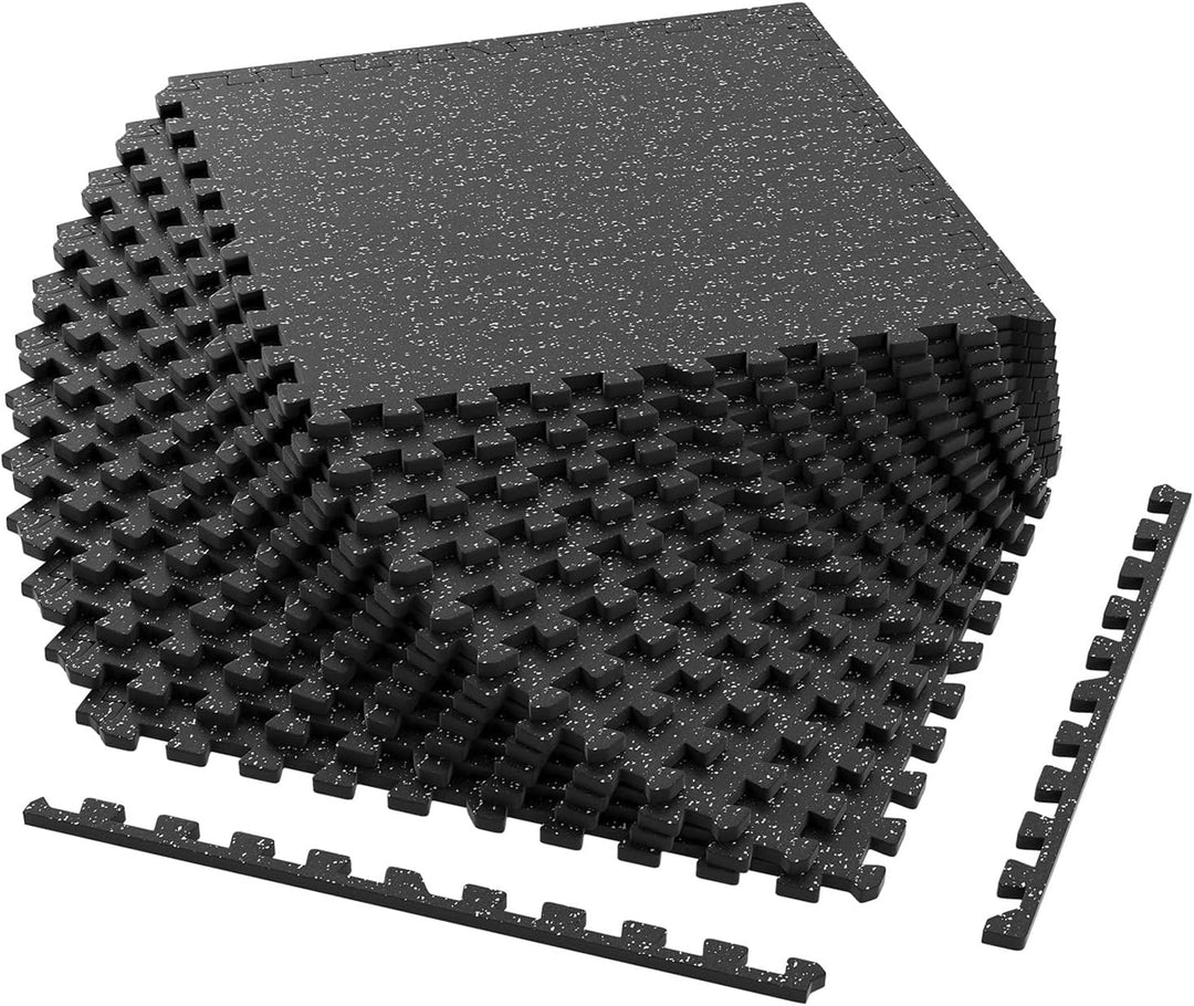 Giantex 0.39" Thick 24" x24" Interlocking Rubber Gym Floor Mats with Border Strips