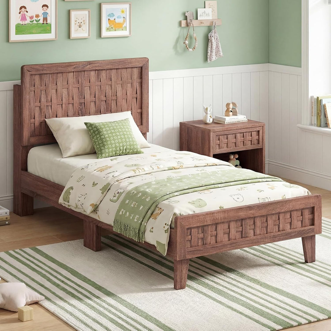Giantex Wood Bed Frame with Woven Headboard (Full/Twin/Queen)