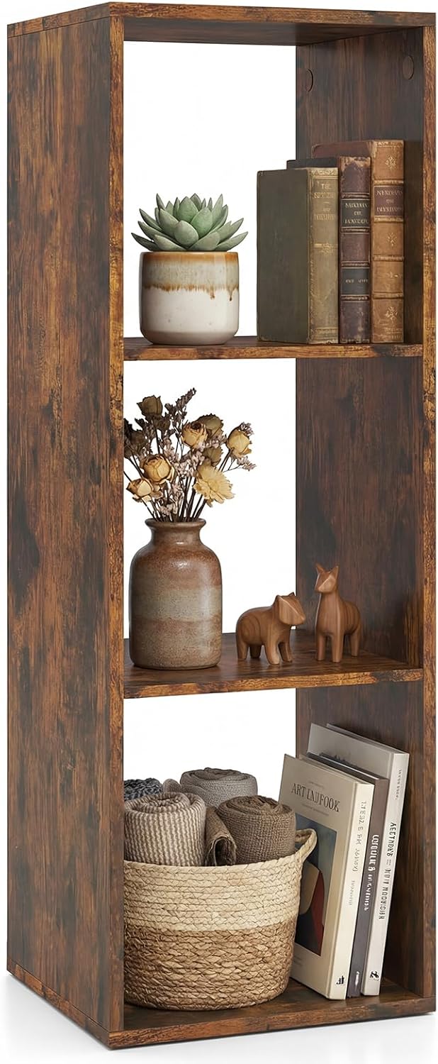 Giantex 3-Cube Bookcase, White Cubby Bookshelf w/Back Guardrail &amp; Anti-Tipping Kits