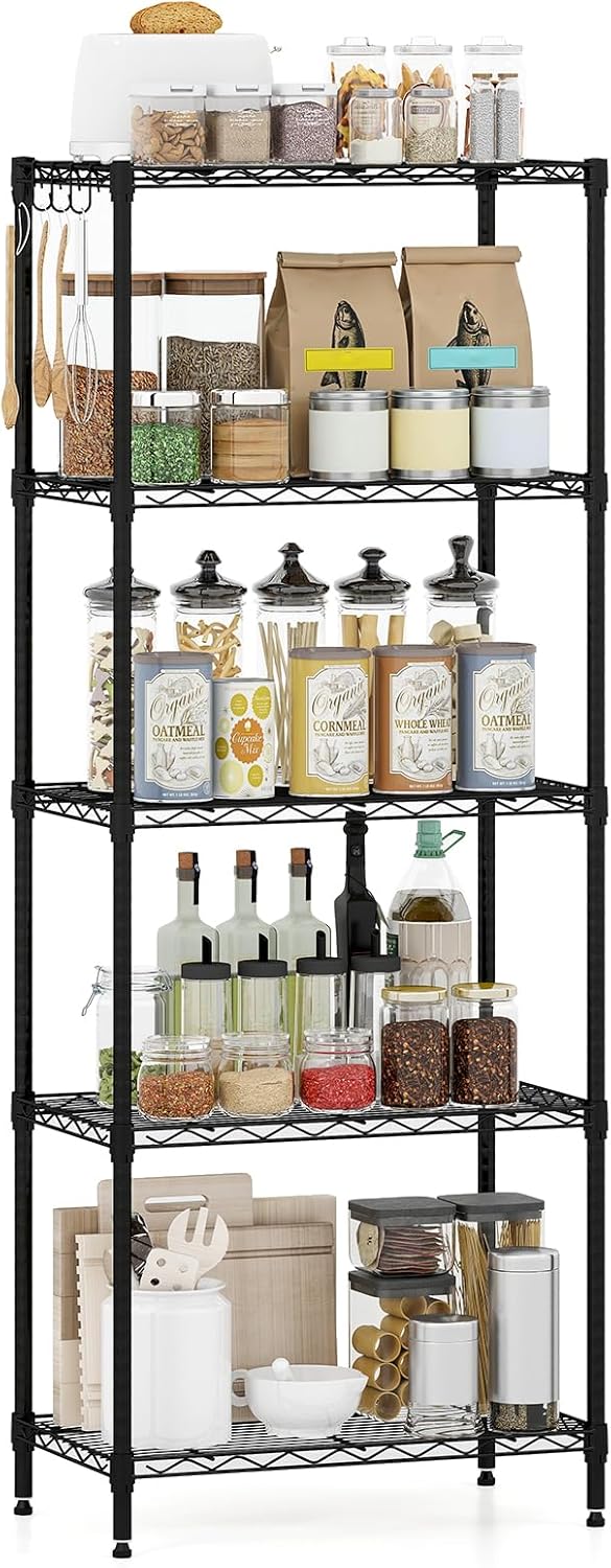 Giantex Storage Shelves Adjustable Wire Shelf Rack w/4 Removable Hooks