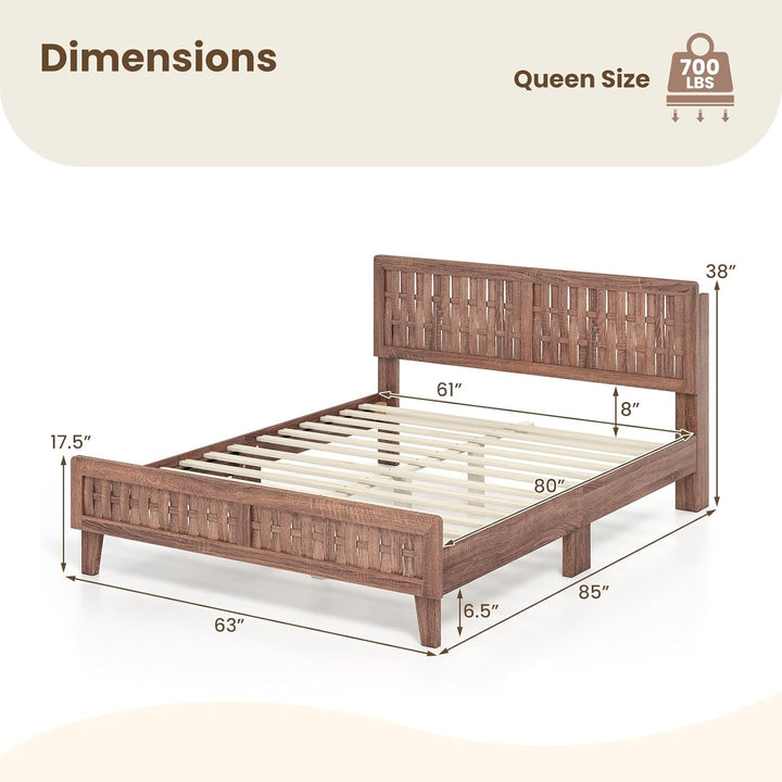 Giantex Wood Bed Frame with Woven Headboard (Full/Twin/Queen)