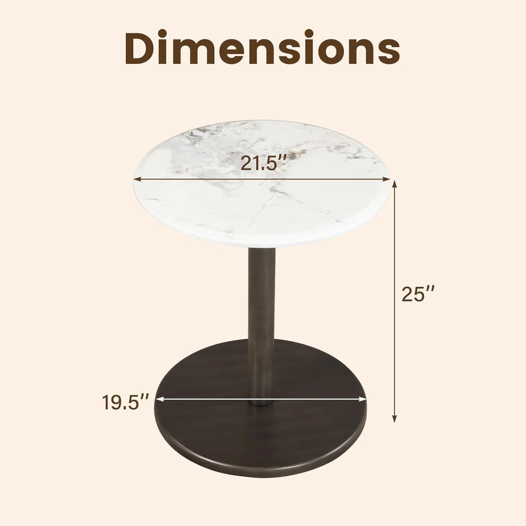 Giantex Round Marble Side Table w/Stone Finish &amp; Wooden Pedestal (1/2)