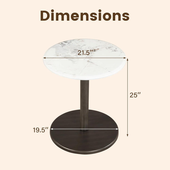 Giantex Round Marble Side Table w/Stone Finish &amp; Wooden Pedestal (1/2)