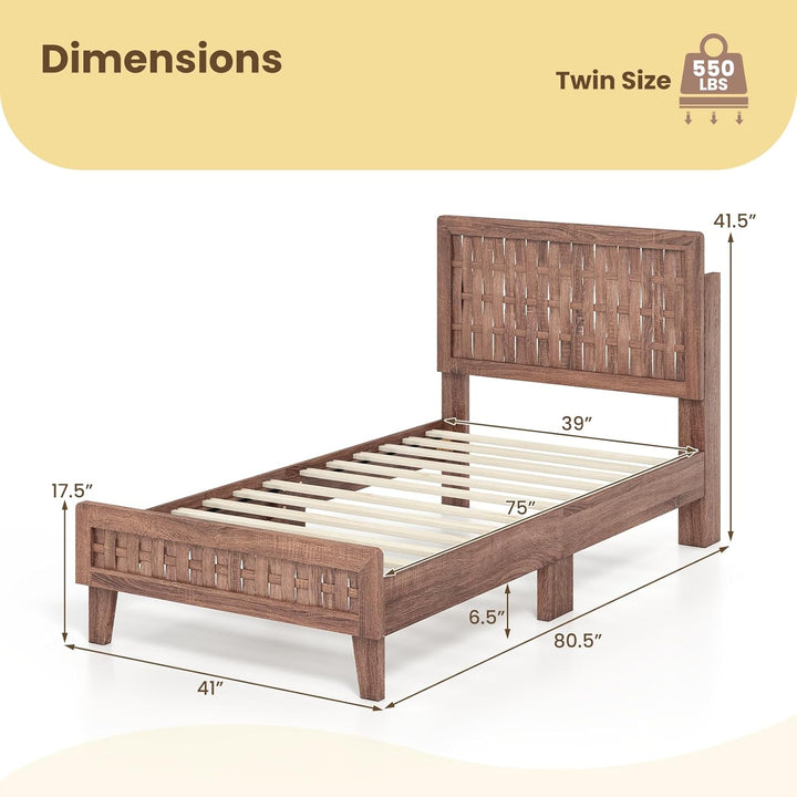 Giantex Wood Bed Frame with Woven Headboard (Full/Twin/Queen)