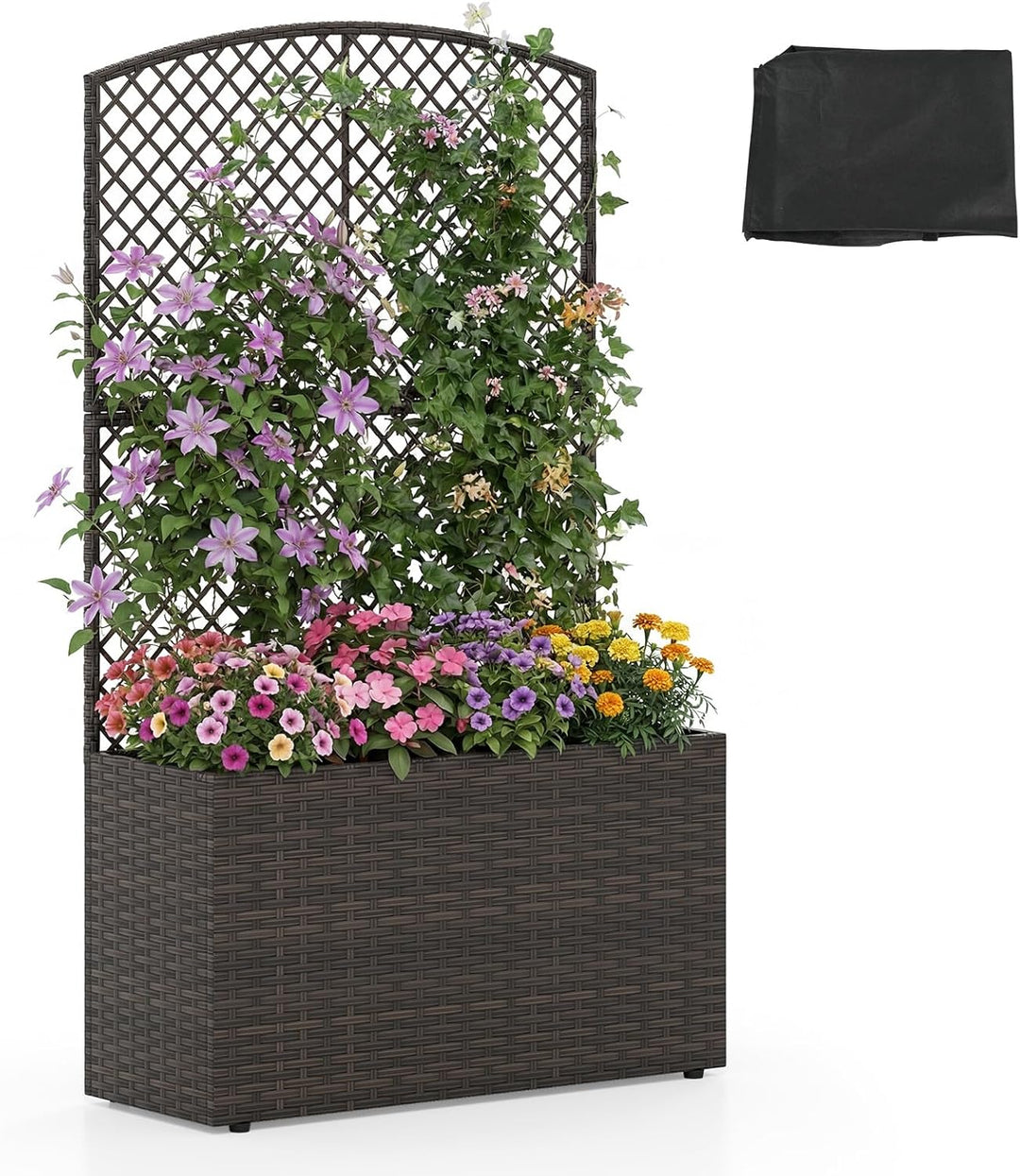 Giantex 49 inch Tall PE Rattan Raised Garden Bed with Trellis
