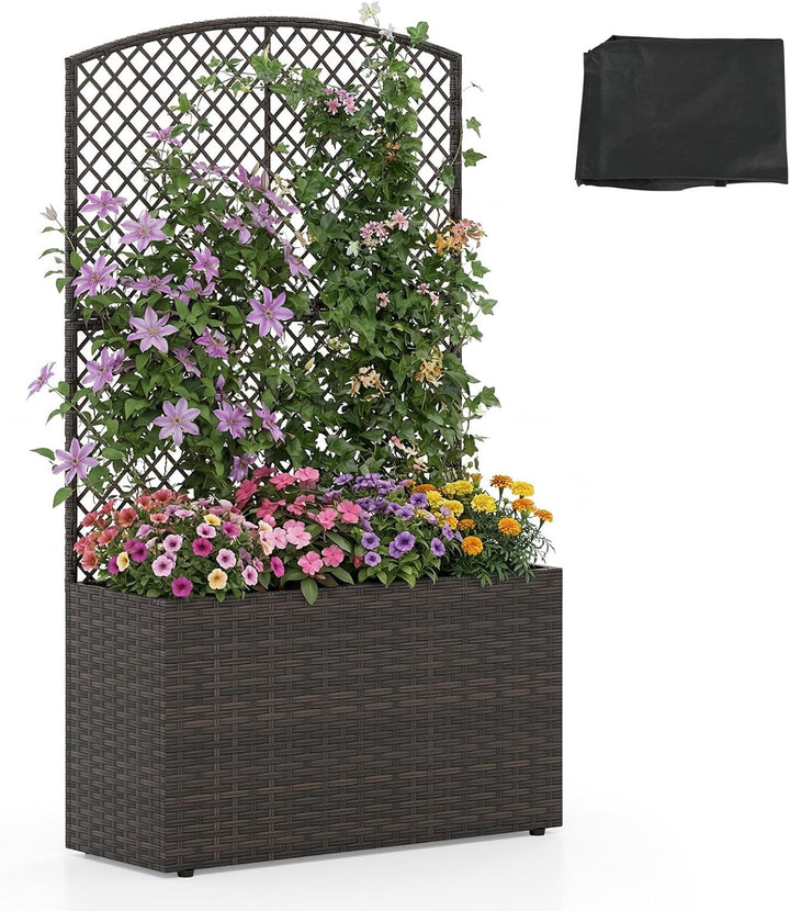 Giantex 49 inch Tall PE Rattan Raised Garden Bed with Trellis