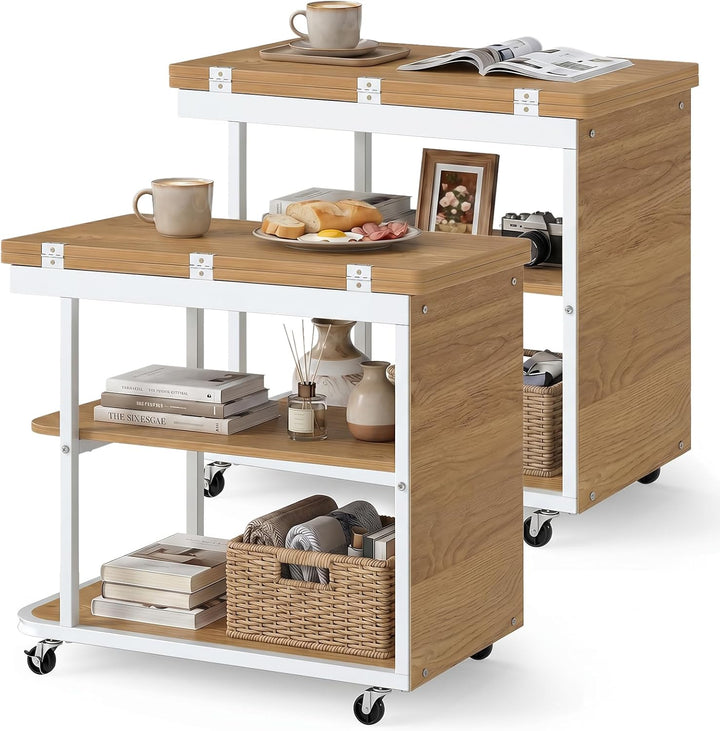 Giantex 3-Tier Mobile Side Table with Foldable Top &amp; Universal Wheels (1/2)