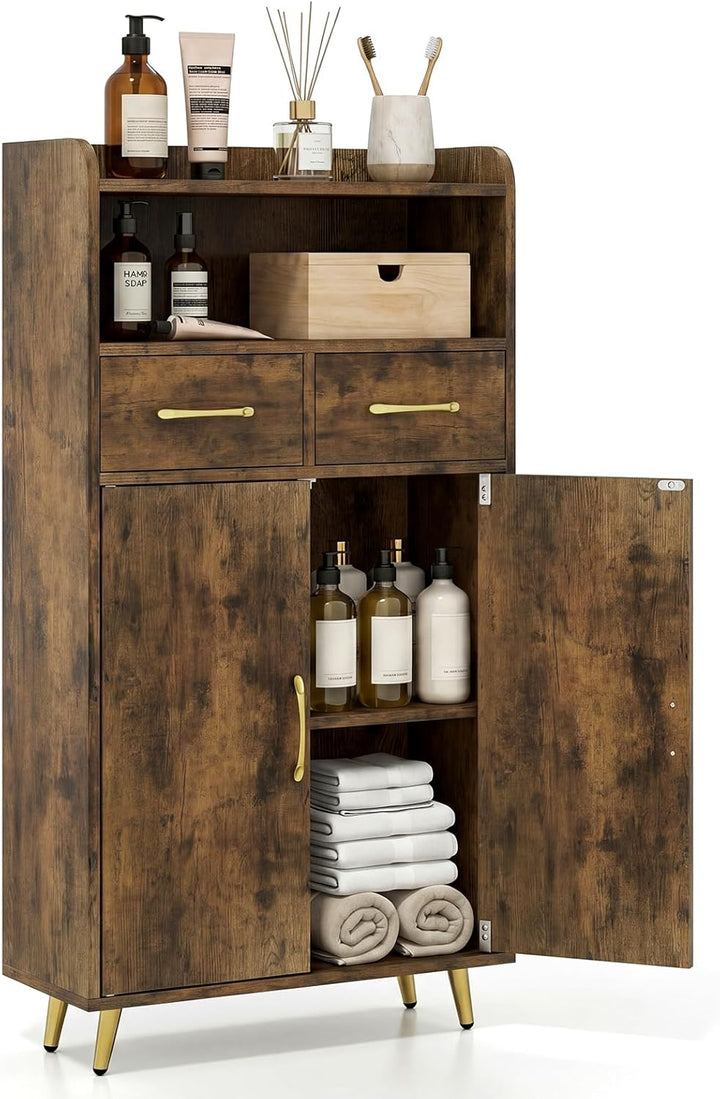 Giantex Freestanding Bathroom Storage Cabinet with 2 Drawers and 2 Doors