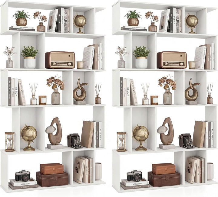 Giantex Geometric Bookshelf 5-Tier Bookcase with Open Shelves and Closed-back Cubes