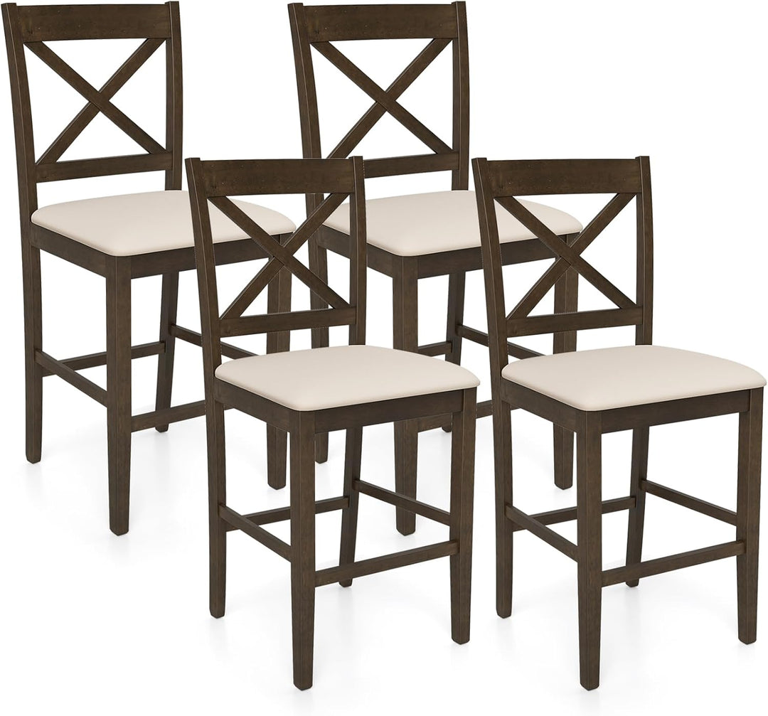 Giantex 24" Farmhouse Bar Stools | Cross Back Counter Height Chairs with Padded Linen Upholstered Seat (2/4)