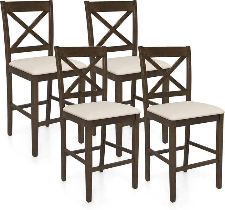 Giantex 24" Farmhouse Bar Stools | Cross Back Counter Height Chairs with Padded Linen Upholstered Seat (2/4)