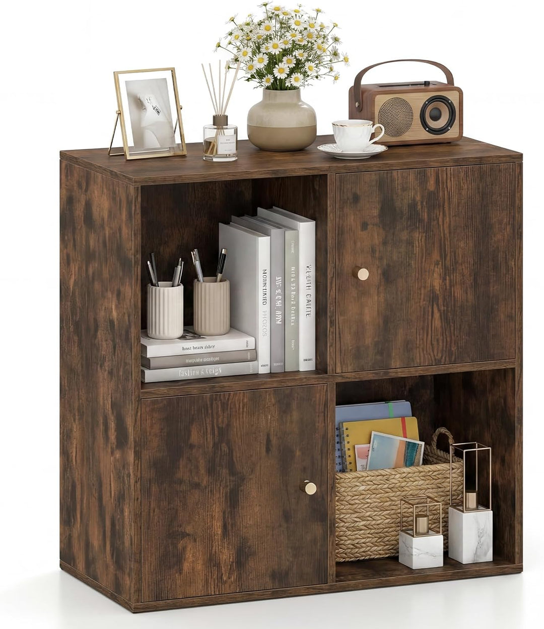 Giantex 4 Cube Bookcase | 2-Tier Freestanding Book Shelf with Open Compartments