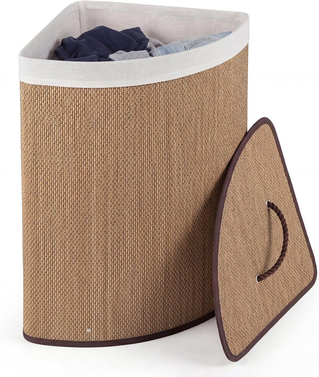 Giantex 15 Gal Bamboo Corner Laundry Hamper with Lid