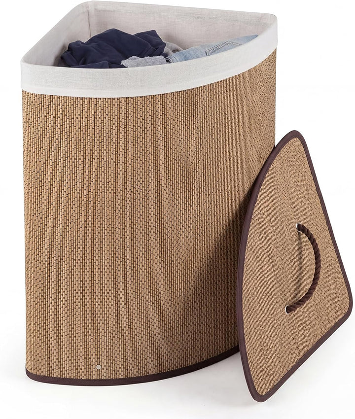 Giantex 15 Gal Bamboo Corner Laundry Hamper with Lid
