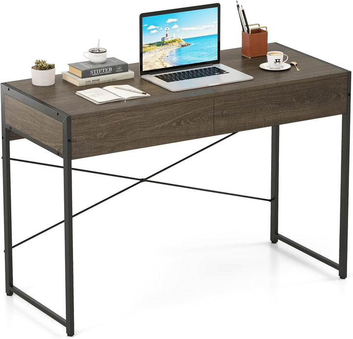 Giantex Computer Desk with 2 Drawers for Small Spaces