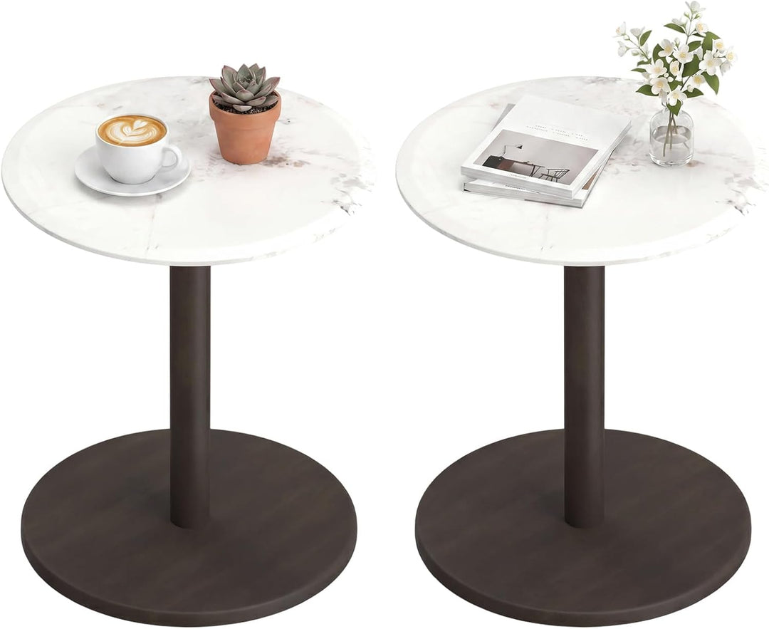 Giantex Round Marble Side Table w/Stone Finish &amp; Wooden Pedestal (1/2)