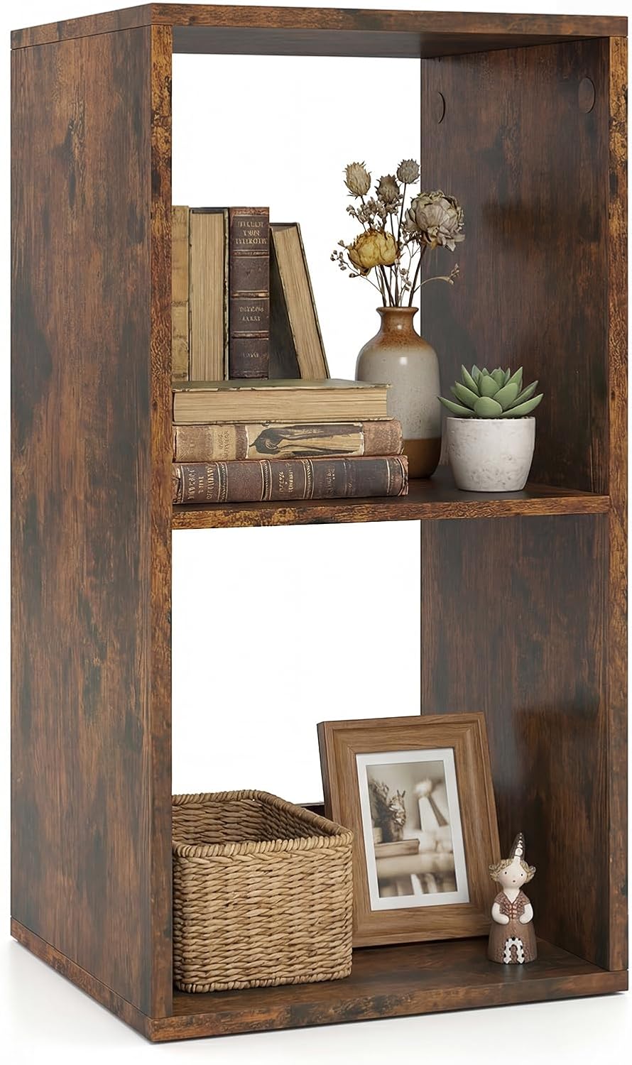 Giantex 2-Cube Bookcase, White Cubby Bookshelf w/Back Guardrail &amp; Anti-Tipping Kits