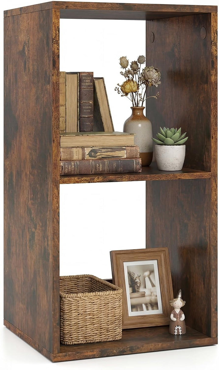 Giantex 2-Cube Bookcase, White Cubby Bookshelf w/Back Guardrail &amp; Anti-Tipping Kits