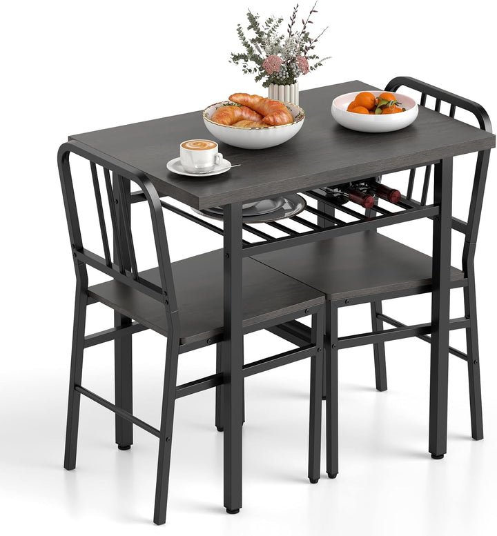Giantex 3-Piece Dining Table Set | Rectangular Kitchen Table with Storage Rack and 2 Dining Chairs
