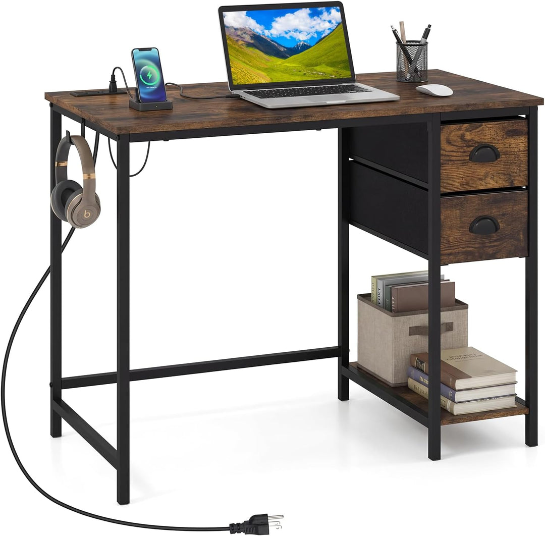 Giantex 38" Home Office Desk with Charging Station