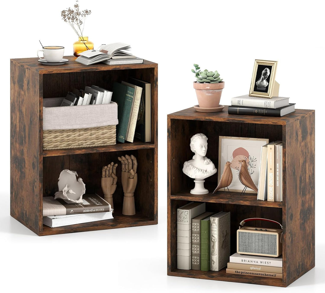 Giantex 2-Cube Bookshelf | 2-Layer Storage Shelf Bookcase w/Large-Capacity Open Storage Space