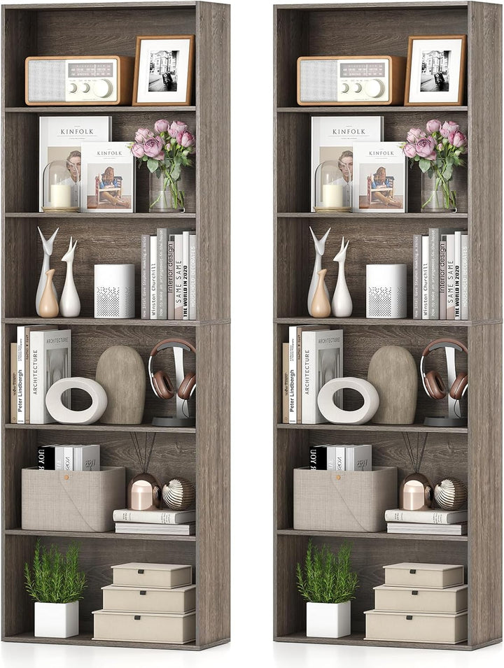 Giantex 6-Tier Bookcase, 70" Tall Wooden Bookshelf, Freestanding Storage Organizer w/Open Shelves