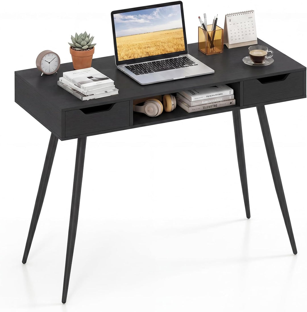 Giantex 42.5" Minimalist Mid Century Modern Vanity Writing Desk with Open Storage Cubby