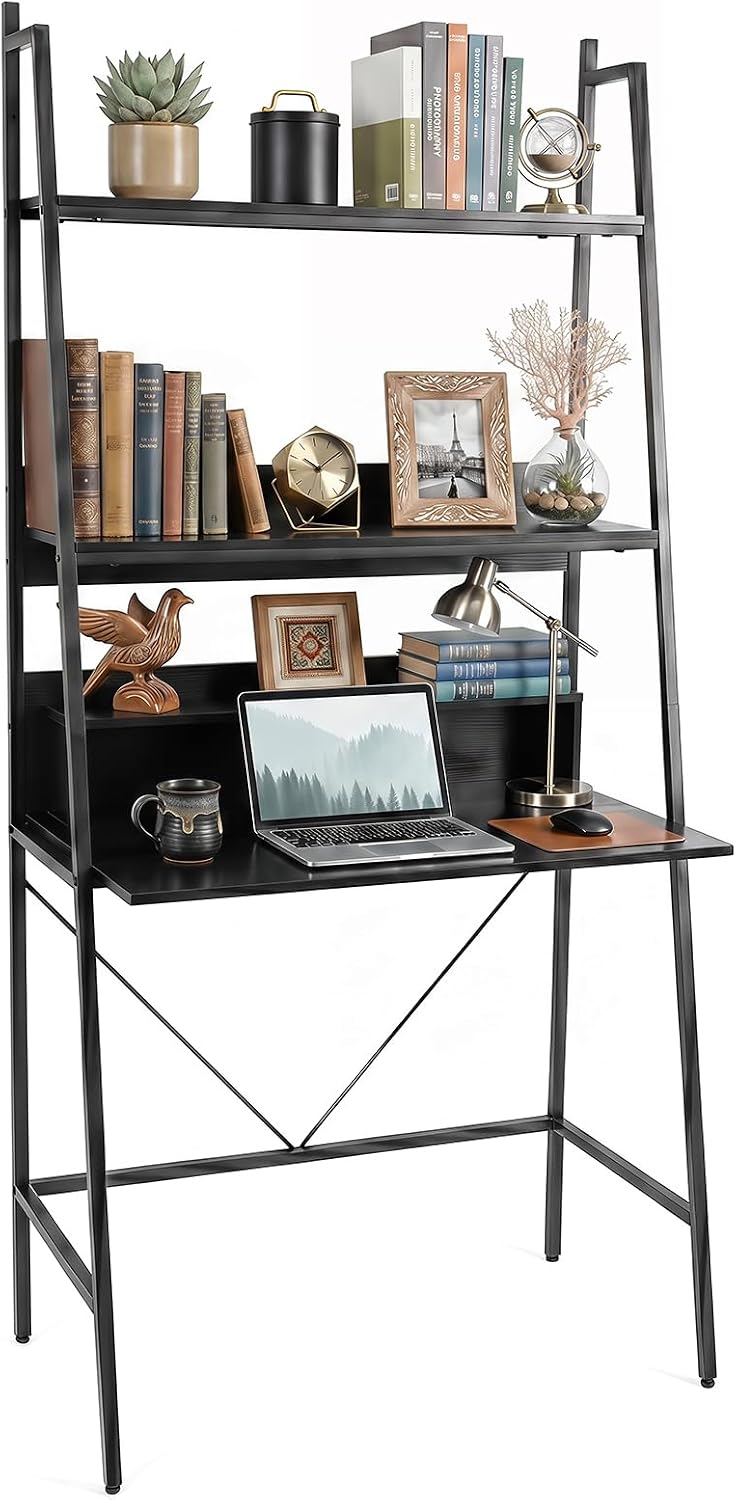 Giantex 3-Tier Ladder Computer Desk | Bookcase Stand Shelf with Storage Shelves and Metal Frame