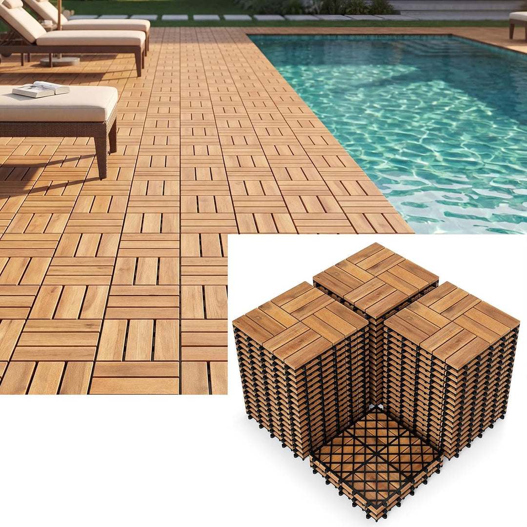Giantex 12" x 12" Interlocking Acacia Wood Deck Tiles