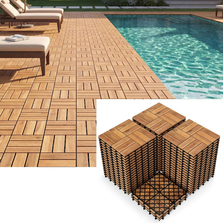 Giantex 12" x 12" Interlocking Acacia Wood Deck Tiles