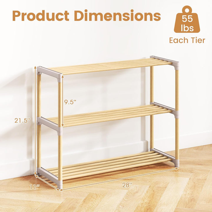 Giantex 3/4-Tier Solid Wood Shoe Rack with Slatted Open Shelves