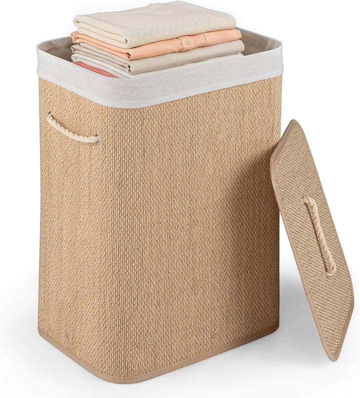 Giantex 19 Gal Rectangular Bamboo Laundry Hamper with Lid