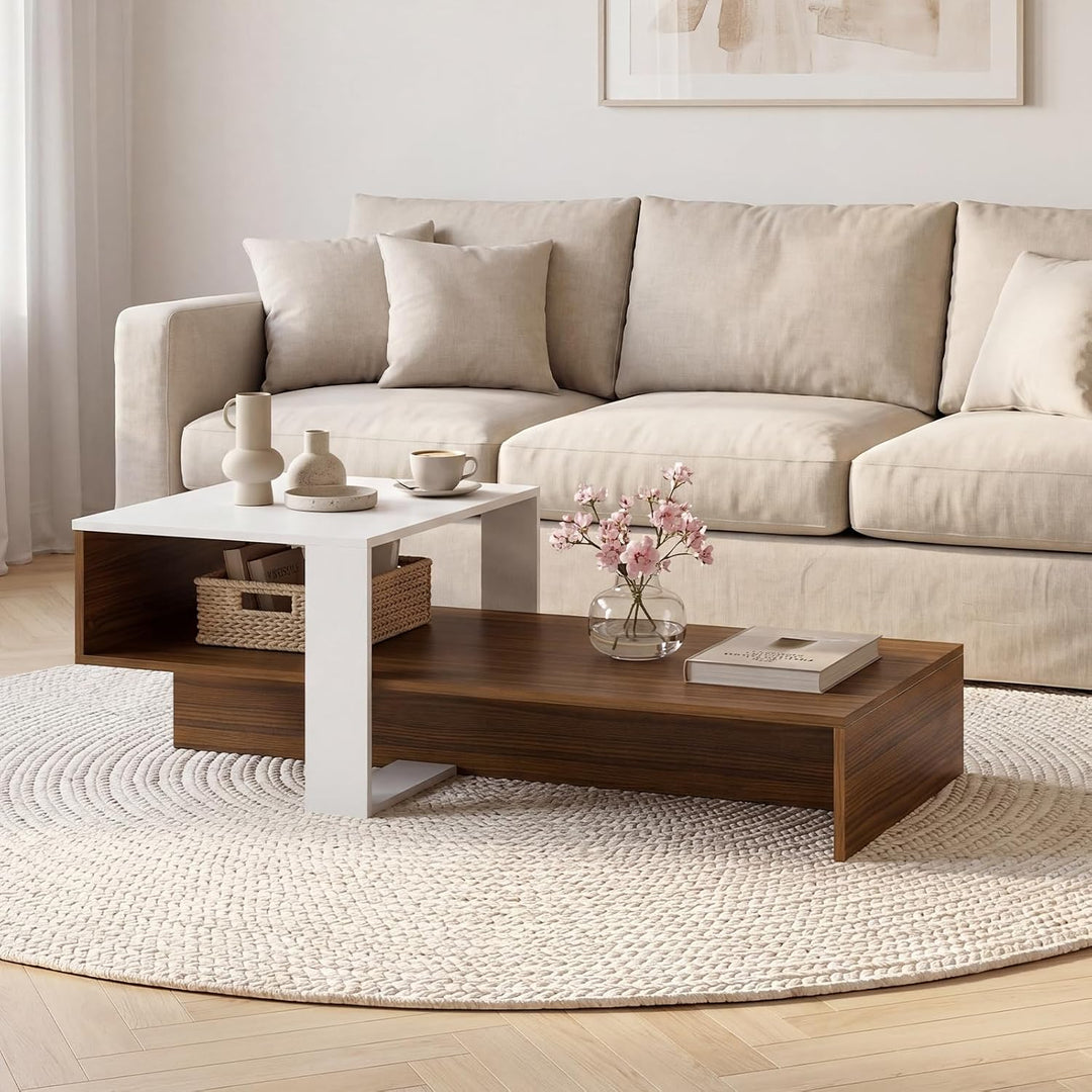 Giantex 2-Tier Coffee Table | Modern Irregular Center Table with Open Storage Shelf