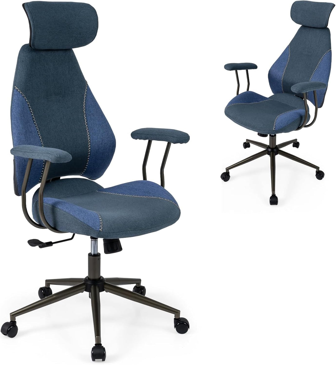 Giantex Ergonomic Mid Century Modern Faux Fur Computer Desk Chair with 2D Headrest