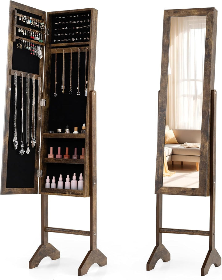 Giantex Freestanding Jewelry Armoire with Full Length Mirror &amp; Ring Slots